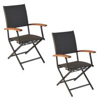 MX Gartensessel Paxos 2er Set Klappsessel Graphit/Natur Textilbespannung Akazienholz
